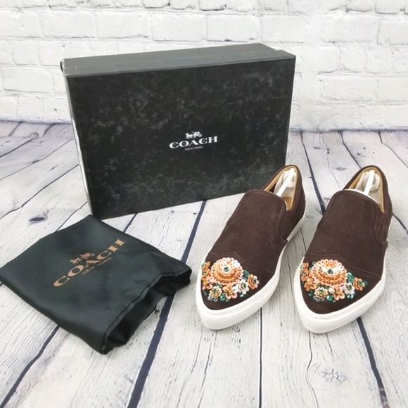 COACH | C103 beaded sequin cap toe split suede slip-on sneaker - Picture 4 of 8